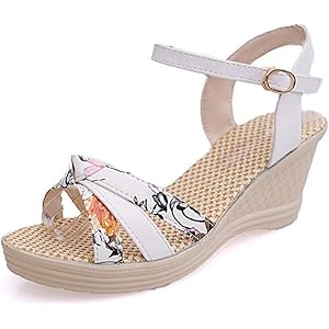 [ブブ オーハナ] サンダル 7cm 歩きやすい 厚底サンダル 厚底 美脚サンダル ストラップ 花柄 軽量 レディース