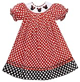 babeeniスモックドレス機能with Minnieスモックネック、バックにボタンの周り、レッドwithホワイトドット生地for Baby Girl カラー: レッド