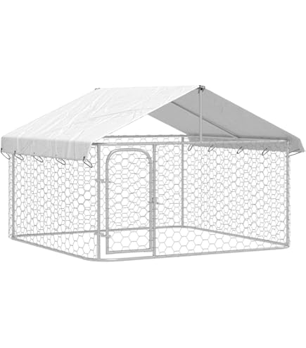 Amazon.co.jp: vidaXL 犬用ケージ ルーフ&ドア付き グレー 2x2x2 m