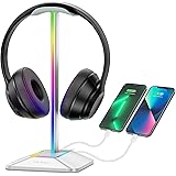 Link Dream ヘッドホンスタンド 卓上 ヘッドセットスタンド 多機能7色充電式RGBヘッドフォンスタンド 組み立てが簡単 1つのTypeC入力ポートと2つの出力ポート（TypeC、USB）を装備 Bose、Beats、Sony、Sennhei