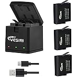 Vesiri GoPro Hero 7/6/5 バッテリー 充電器セット 3*1500mAh ゴープロ予備バッテリー GoProチャージャー LED付き充電器 Type C Micro USB 充電器 同時充電可能 充電保護 対応種類 (Gopro 