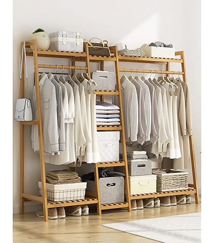 Amazon｜LLLD ハンガーラック 竹の木材衣服掛 クローゼット 竹製 ワー