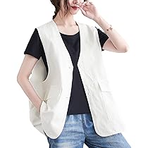 Amazon.co.jp: ベスト 春 夏 前開き ジレ レディース リネン