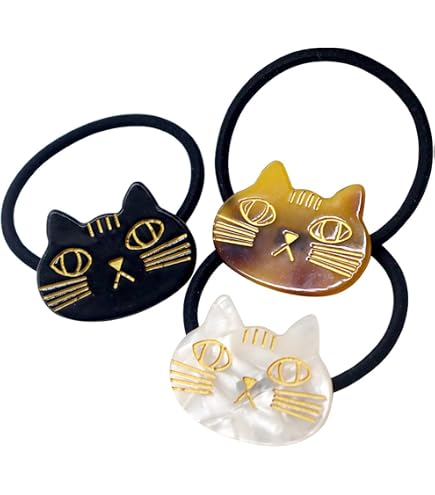 Amazon | アクセソワール レディース ヘアゴム 猫 黒 アセテート