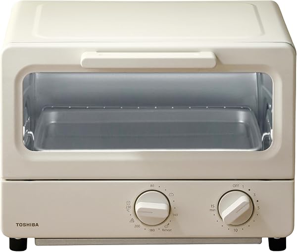 TOSHIBA(東芝) トースター オーブントースター 2枚焼き HTR-PZ3(C) シフォンベージュ 温度調節機能付き 受皿付き タイマー15分 - 1