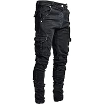 Amazon | [Ash] レッドジッパー スキニーカーゴ デニムパンツ 全