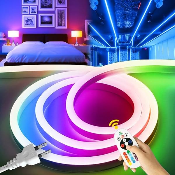 100 V - Newly Developed EL Fluorescent Tube LED Tape Light, 120 SMD/M, Waterproof, RGB, 16 Color Conversion, No Wiring Required, Plug & Play, Cuttable, Christmas Decoration, Neon Sign, Bright, Durable - 1