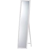 天然パイン材　木製スタンドミラー　ホワイト（白）　幅33cmx高さ150cm 全身　飛散防止