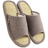 [mianshe] スリッパ い草 ルームシューズ 春夏 室内 リネン 亜麻 男女兼用 涼しい 滑り止め むれない 室内はき 軽量 前開き 無地 井草 ブラウン XL
