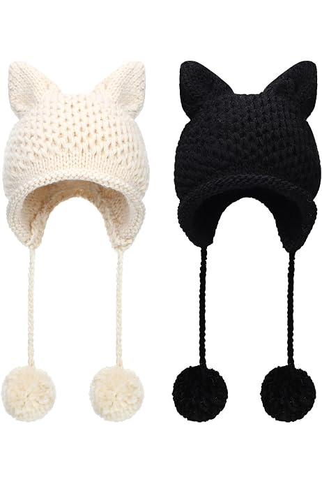 Knit Hat Ear Flap Crochet Beanie Hat 