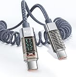 【BOUENN】Type Cケーブル（1M）コイル型 伸びる【PD対応 100W/5A急速充電 /480Mbps /スクリーン表示 】 usb c 充電ケーブル 伸縮コード 高耐久ナイロン Type Cスプリングライン iPhone15 Pro Max, iPad Pro Xperia,Samsung Galaxy S24 S22 S21 S20,Type - C機器対応