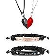 HUASAI 4Pcs Couple Necklace Bracelet for Couples Long Distance Bracelet Boyfriend and Girlfriend Magnetic Necklace Couples Ma