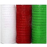 クリスマス装飾メッシュRolls for Crafting花輪、センターピース、表示、テーブルドレープand More、5ヤード( 3ロール、レッド/ホワイト/グリーン)