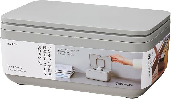 Marna (marna) Sheet Case (One-touch opening and closing with one hand/closes firmly to prevent drying) Wet Wipe Case Baby Wipe with Gasket Gray Container W649GY - 1