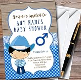 ブルーWesternキュートカウボーイPersonalizedベビーシャワー招待状 150 Invitations