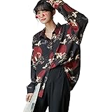 Amazon Co Jp 柄シャツ レディース 鶴柄 和風 開襟 ブラウス 長袖 鶴柄シャツ オーバーサイズ ファッション 着痩せ ゆったり プリント シャツ トップス 原宿系 カジュアル 上品 春夏 通勤 花柄 L Jaspo L ファッション