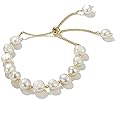 Pearl Bracelet with Coin Charm 6mm Handpicked Pearl Chain 18k Gold Plated Delicate Vintage Y2k Jewelry Gifts for Mom Women Gi