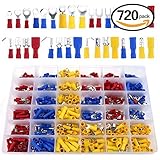 Glarks 720pcs 22-16 / 16-14 / 12-10 Gauge Mixed Quick Disconnect Electrical Insulated Butt Bullet Sp