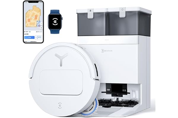 ECOVACS(エコバックス)【超薄全能型】T50 OMNI ロボット掃除機 15000Pa強力吸引 加圧回転式デュアルモップ 水拭き 両用 毛絡まない モップ洗浄 自動ゴミ収集 高精度マッピング お掃除ロボット