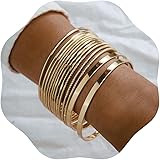 Xerling 14Pcs Gold Boho Indian Multi Bangle Bracelet Set for Teen Girls Punk Chunky Stackable Textured Bracelets for Women La