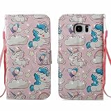 Galaxy S7 Edge ケース ,COOSTOREJP かわいい面白いカラフルな絵画の3DパターンのPUレザーウォレットケースSamsung Galaxy S7 Edge用,ユニコーン＃1
