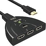 HDMI Switch, GANA 4K HDMI Splitter 3 in 1 Out, 3-Port HDMI Switcher Selector with Pigtail HDMI Cable,Supports Full HD 4K 1080