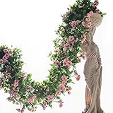 造花・ソフト・42輪の花・薔薇・ローズ・ガーランド・全長1.8m・２本セット（薔薇/バラ/ばら）（人工観葉植物/アーティフィシャルフラワー）（つた/ツタ/蔦）（アレンジ/装飾花材） (ピンク)