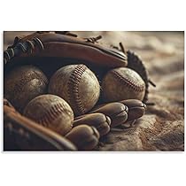 リアルアート　野球　ベースボール　Baseball　絵画　アート　パネル　立体絵 Amazon.co.jp: 絵画 古い野球のグローブと野球ボールインテリア
