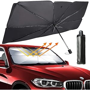 車用パラソル 車用 サンシェード 傘型 カーフロントカバー 折り畳み式 パラソル サンシェード ガラスカバー 遮光 遮熱 車窓日よけ フロントガラス 収納便利 uv 紫外線カット 車中泊 仮眠 盗難防止 プライバシー保護 暑さ対策 簡単取付 収納ポーチ付き 小中型車 (M:125*65cm)
