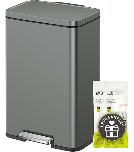 EKO X Cube Kitchen Bin 30L Stainless Steel, Fingerprint-Resistant Pedal Bin, Soft Close Waste Disposal Dustbin with Removable Inner Bucket, Deodoriser & Silicone Seal, Brushed Stainless Steel Everything Else
