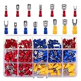 ギボシ端子セット圧着接続端子オス メス端子ぎぼし端子セット多種類絶縁被覆付裸圧着端子 差込形接続端子 絶縁被覆付先開形端子 絶縁Y形端子 U型端子 絶縁丸形端子 平型端子 収納ケース付き 330pcs