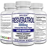 Resveratrol 3000mg Supplement, Max Strength 3X Resveratrol 1000mg, 90 Caps 3 Mon Supply, Enhanced with Black Pepper for Max A