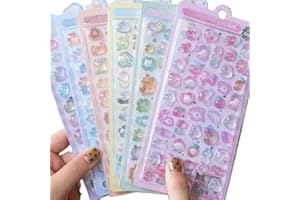 ぷくぷくシール 立体 ごほうびシール キラキラ デコシール 可愛い 飾り用 DIY 手帳用 携帯 文房具 (かわいい デコシール, 6枚セット)