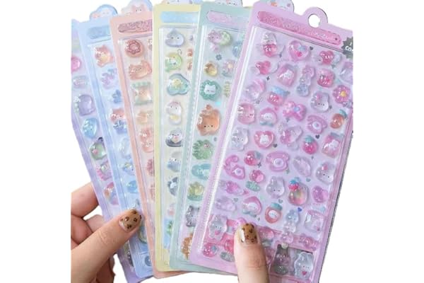 ぷくぷくシール 立体 ごほうびシール キラキラ デコシール 可愛い 飾り用 DIY 手帳用 携帯 文房具 (かわいい デコシール, 6枚セット)