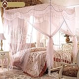 royal-ヨーロピアンスタイルスクエアトップMosquito Net three-door暗号化Thickeningホームダブルベッドプリンセススタイルアプリコット色 1.5m (5 Feet) B