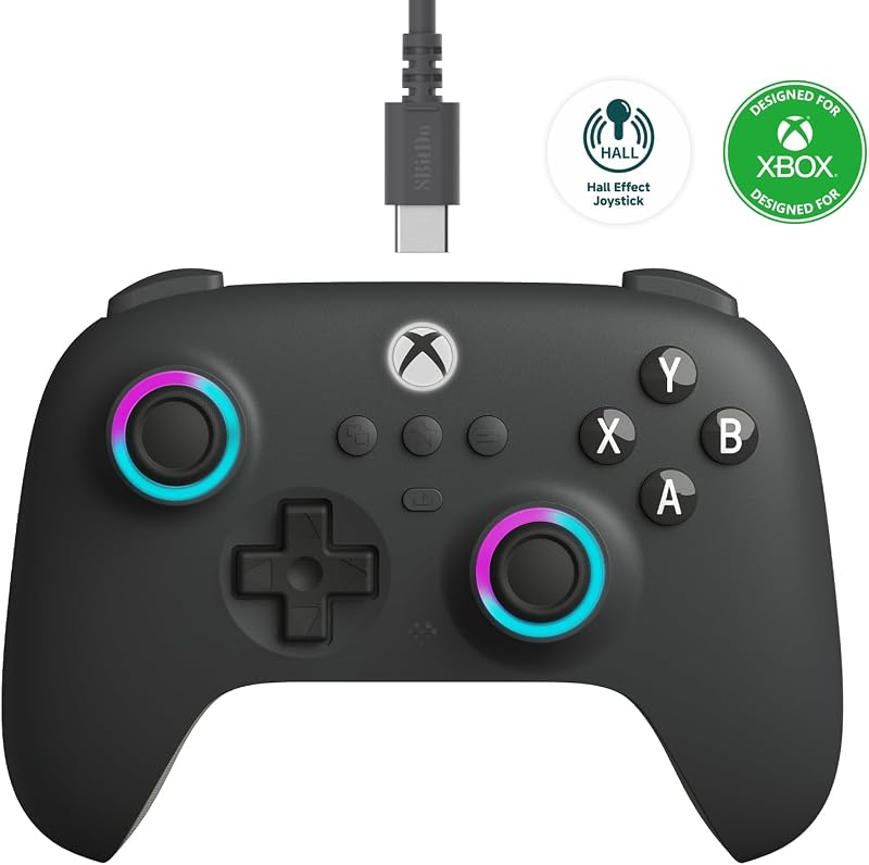 8BitDo Ultimate C Xboxの有線コントローラー、RGB照明火輪とホールエフェクトジョイスティック、XboxシリーズX | S、Xbox One、Windows 10/11と互換性があります - 正式にライセンス (Dark Gray)