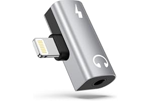 2in1 Lightning to 3.5mm イヤホンジャック 音楽+充電 MFi認証 Hi-Fi音質&DAC搭載 3.5mm イヤホン変換 & 急速充電同時 ライトニング変換アダプター 音楽調節 高耐久合金製 コンパクト iPhone14/13/12/11/SE/XR/X/8/7S,iPad等適用 iOS対応 銀白色【通話不可】 - 1
