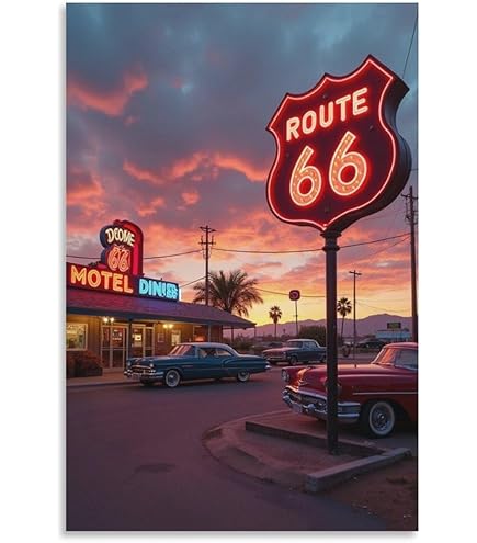 Amazon｜インテリアポスター ヴィンテージ アメリカン ルート 66 ROUTE