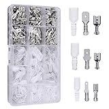 LIKENNY 平型端子セット 135個セット 圧着端子 接続端子 スプライス端子 絶縁スリーブ オス メス セット 配線接続 汎用 防水 自動車カーナビ 修理 加工 カバー付き 収納ケース付き シルバー