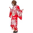 花魁系 おいらん 着物ロングドレス サテン地 女性用 ポリエステル 帯 リボン付 赤レッド 肩出し qc07 [Julius]