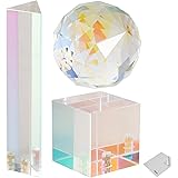 Selens クリスタルボール 三角プリズム 立方体 1/4ネジ付き プリズムボール 表面コーティング レインボー 影重ね効果 水晶球 水晶玉 撮影道具 アクセサリー/ギフトに 3点セット 拭き取り布付き