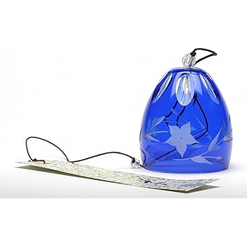 江戸切子 硝子工房彩鳳 桔梗文様 風鈴 ルリ M-04355