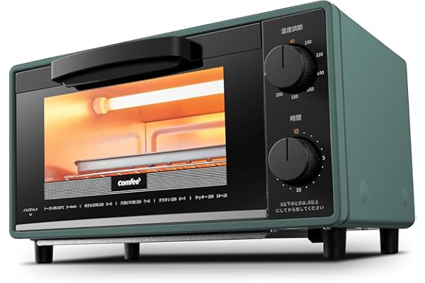 COMFEE' オーブントースター 8L トースター 2枚焼き タイマー設定 80-230℃まで 温度調節 1000W 上下高火力 コンパクト設計 お手入れ簡単 トレー付き CF-CD083 フォレストグリーン【1年メーカー保証】