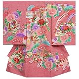 宮参り　着物　女の子　正絹初着　女の子用産着　赤色　総疋田柄　花車　扇面地紙　金糸刺繍使い