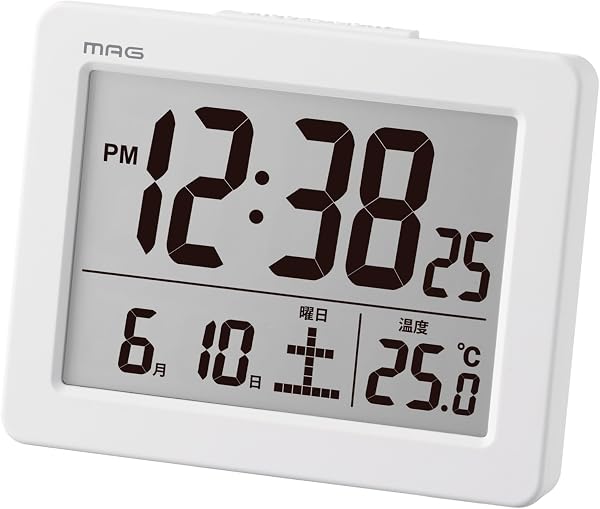 MAG(マグ) 目覚まし時計 置き時計 小型 小さい デジタル 温度計 カレンダー 電子音 アラーム スヌーズ ライト ホワイト ブリム T-779A WH-Z ノア精密 - 1