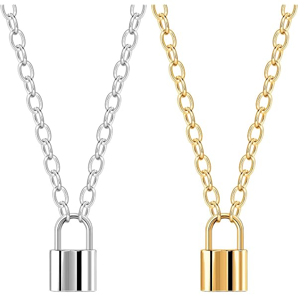 ALEXCRAFT 2PCS Lock Pendant Necklace 