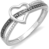 Dazzlingrock Collection 0.15カラット（ctw）10k ホワイトゴールド ラウンド ブラック＆ホワイトダイヤモンド レディース プロミスハート ラブ 婚約指輪 (USA リングサイズ)