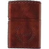 Zippo(ジッポ) ロゴ入り オイルライター NO200 本牛革 革巻き 手縫い ハンドメイド 月桂樹 ダメージレッド RD-7