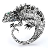 生き物 生物 ペット ブローチ バッチ ピンズ ((銀 シルバー) グリーンアイ とかげ トカゲ 蜥蜴 ヤモリ イモリ カナヘビ)