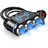 YANTU シガーソケット 3連 シガーソケット 増設 150W急速充電器 シガライター電源ソケット シガーソケット 延長ケーブル１メートル 独立スイッチ搭載シガーライターソケット USBポート 車 USB 増設 LEDバッテリー電圧計シガーソケット